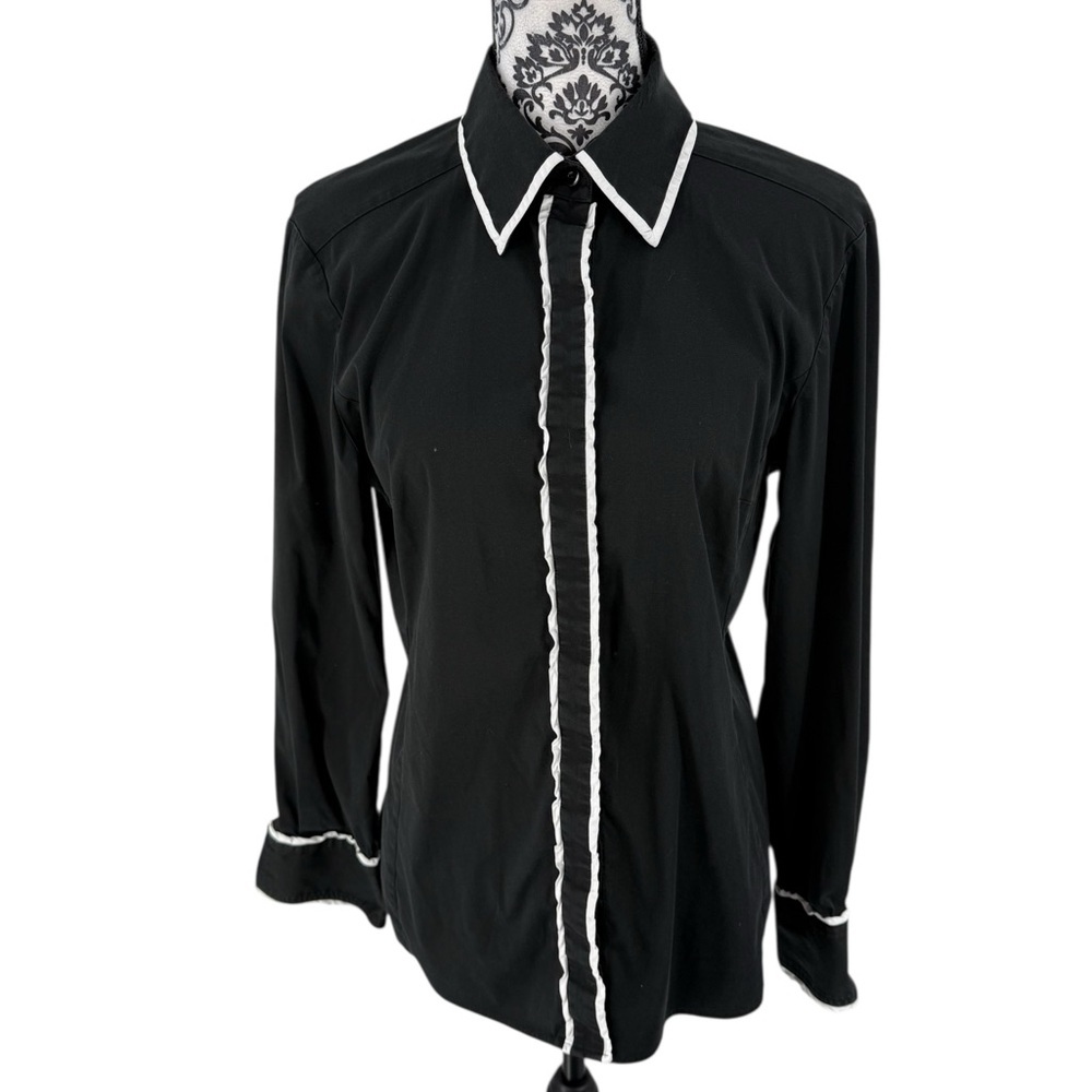 Thomas Pink Slim Fit Stretch Black Button-Up Shirt, White Trim, US 10
